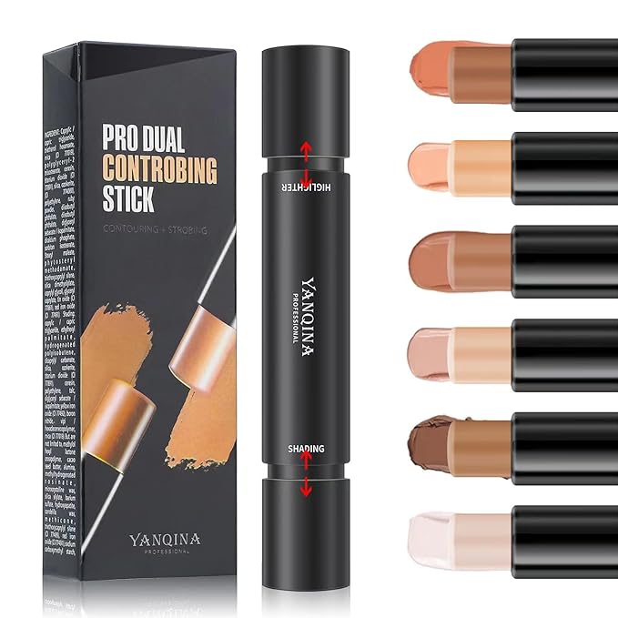 MEICOLY Cream Contour Stick Trio,Bronzer Highlighter Stick,2 in 1 Double Head Facial Repair Concealer Stick,3D Body Makeup Shading Trimming Stick,Smooth Gliding Face Illuminator Makeup,6 Colors-VivaGrace Women