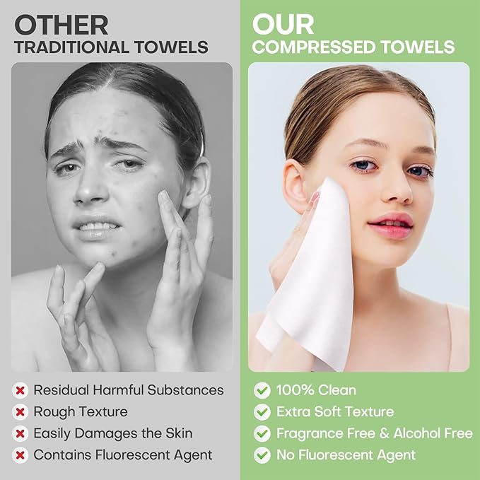 Compressed Disposable Face Towel Kit, Thicken Facial Cleansing Cloths Towelettes,Compact Portable Wash Cotton Wipes Tablets Coin Tissues for Beauty Salon Personal Care Travel(100 PCS White)
