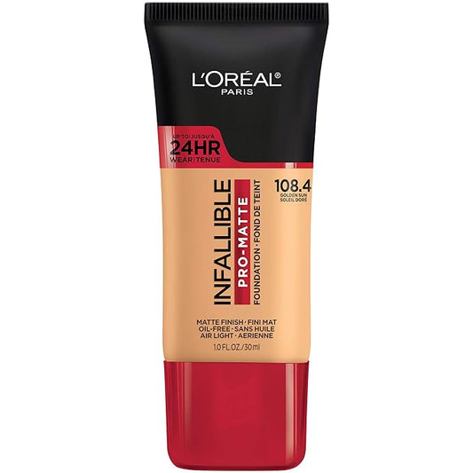 L'Oreal Paris Cosmetics Makeup Infallible Pro-Matte Liquid Longwear Foundation, Golden Sun Beige, 1 fl oz-VivaGrace Women