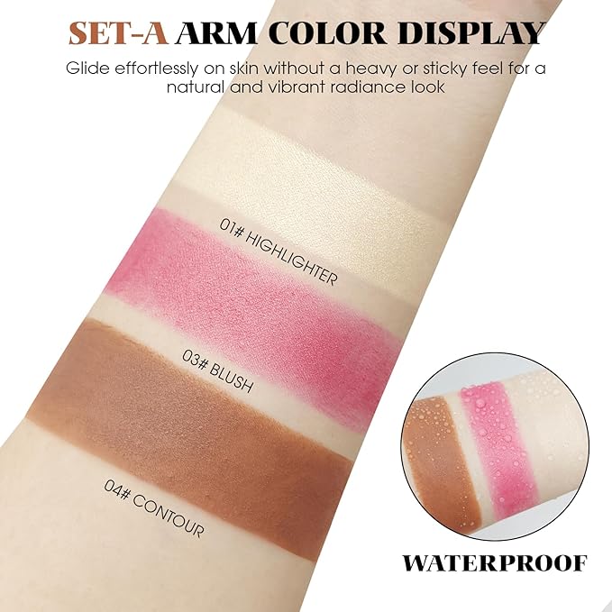 3Pcs Cream Contour Stick Makeup Kit - Cream Blush Stick Highlighter Stick Contour Bronzer Stick for Cheeks, Waterproof Long Lasting Blendable, Contour Stick Trio for Face Makeup (#01, 03, 04)-VivaGrace Women
