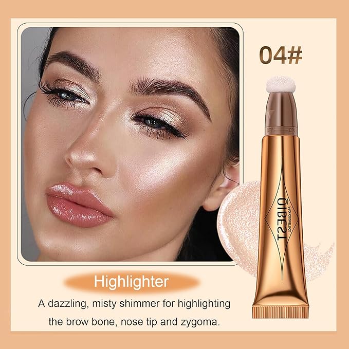 3 Pcs Beauty Wand For Liquid Contour Highlighter and Blush Rouge with Cushion Applicator Attached Easy to Blend, Lightweight Blendable Super Silky Cream Face Illuminator Makeup Stick-VivaGrace Women