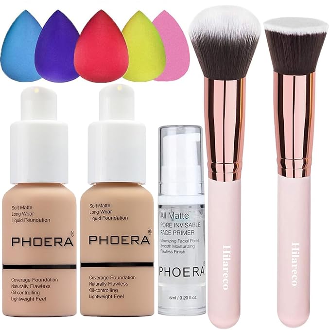 Phoera Foundation 104 and 105,Full Coverage Foundation,Hilareco Concealer Foundation Flawless 30ml Natural Matte Oil Control Concealer Facial Blemish for Women Girls (103 Warm peach+104 Buff Beige)-VivaGrace Women