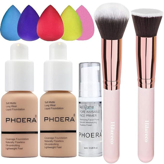 Phoera Foundation 104 and 105,Full Coverage Foundation,Hilareco Concealer Foundation Flawless 30ml Natural Matte Oil Control Concealer Facial Blemish for Women Girls (103 Warm peach+104 Buff Beige)-VivaGrace Women