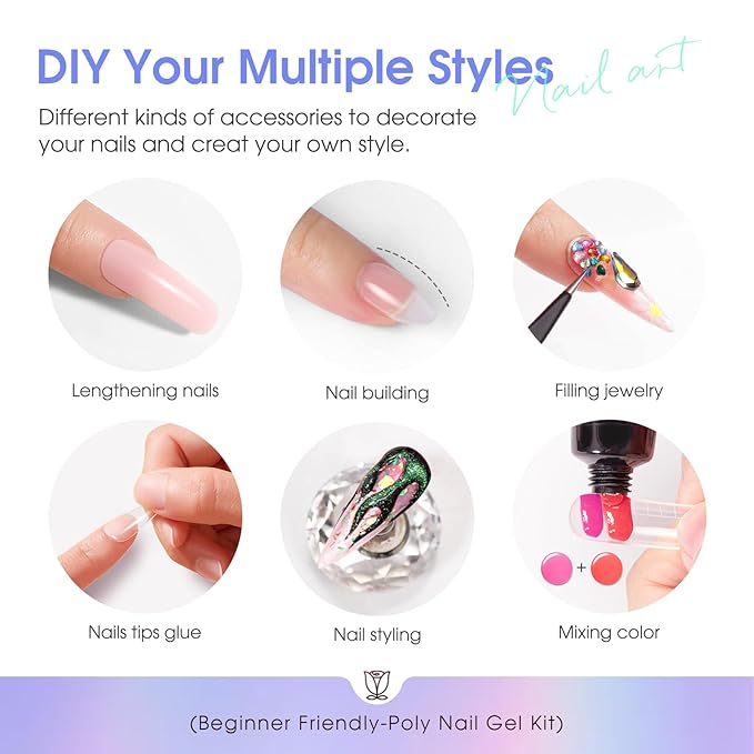 ROSALIND 28 Colors Poly Nail Gel Kit With Mini Lamp - Clear Neon Starter Kit for Beginners, Halloween, Spring, Summer With Everything-VivaGrace Women