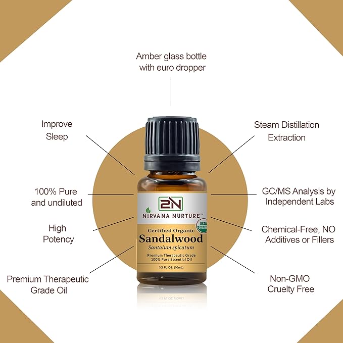 Sandalwood Essential Oil USDA Certified Organic 100% Pure Premium Therapeutic Grade, Undiluted - Aromatherapy Diffuser for Calm and Relaxation, Skin Care, Hair Care-VivaGrace Women