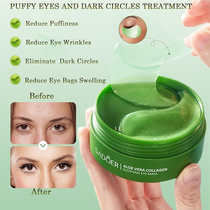 Under Eye Patches for Dark Circles, Puffiness and Eye Bags, Aloe Vera Eye Mask,Wrinkle Treatment Anti-Aging Rejuvenating Moisturizing Skin Care 60PCS Collagen Eye Gel Pads Anti-Wrinkle Eye Patches-VivaGrace Women