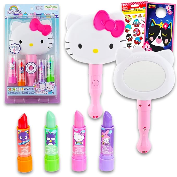 Hello Kitty Lip Balm Set - Bundle with Hello Kitty 4 Pack Lip Balm Plus Hello Kitty Light Up Mirror, Stickers, More | Hello Kitty Lip Balm for Girls-VivaGrace Women