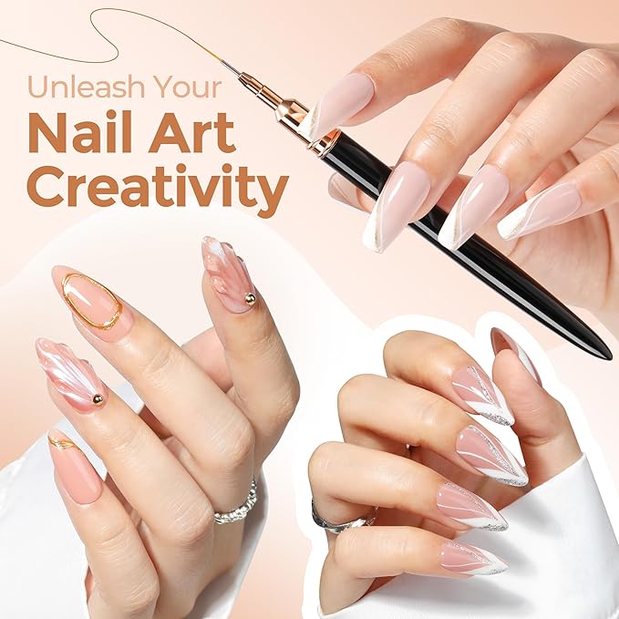 UNA GELLA Metallic Nail Art Brushes, Liner Pens Set 5Pcs Black Color For Nail Art Gel Polish - Thin Detail Nail Art Design Painting Brush Set For Nails Gel Fine Drawing Nail Tools Sizes 7/9/11/15/25mm-VivaGrace Women