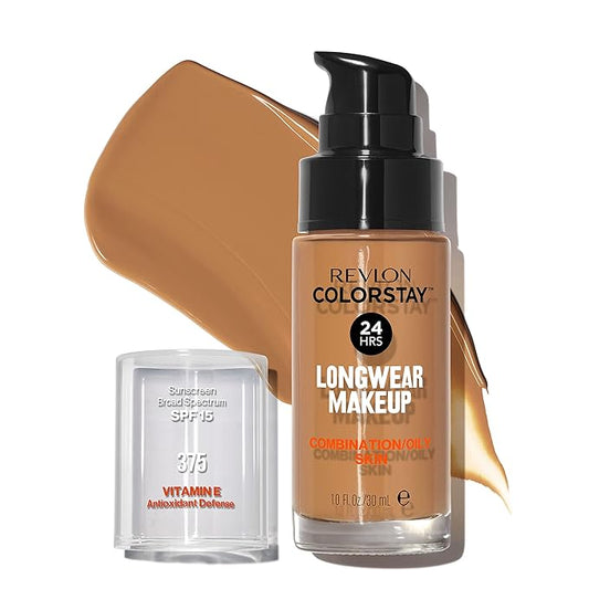 Revlon Liquid Foundation, ColorStay Face Makeup for Combination & Oily Skin, SPF 15, Medium-Full Coverage with Matte Finish, Toffee (375), 1.0 oz-VivaGrace Women