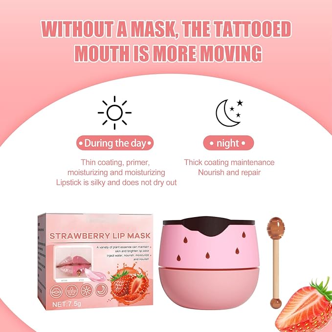 Strawberry Lip Sleeping Mask, Lip Mask Overnight Moisturizing Repairing Dry Crack Lip, Lip Care Products Reduce Lip Wrinkles & Dead Skin, Lip Moisturizer for Very Dry Lips, Women's Daily Lip Balm (strawberry)-VivaGrace Women
