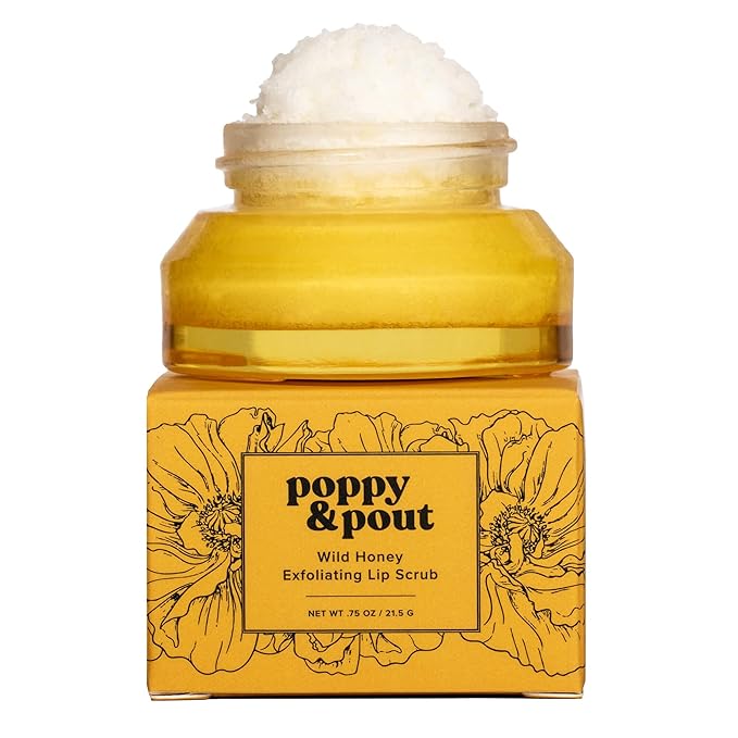Poppy & Pout Natural Lip Scrub, Moisturizing Sugar Scrub for Dry Lips, Lip Scrubber Exfoliator with Essential Oils Smooths and Hydrates Lips, In Recyclable Glass Jars, Cruelty Free - Wild Honey-VivaGrace Women