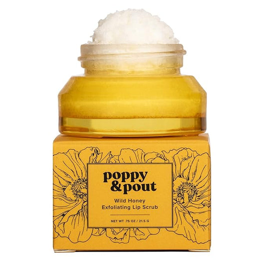 Poppy & Pout Natural Lip Scrub, Moisturizing Sugar Scrub for Dry Lips, Lip Scrubber Exfoliator with Essential Oils Smooths and Hydrates Lips, In Recyclable Glass Jars, Cruelty Free - Wild Honey-VivaGrace Women