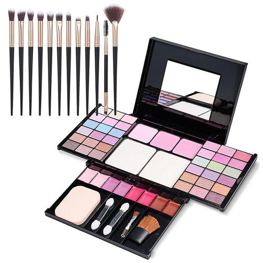 Makeup Kit Eyeshadow Palette for Women Full Gift Kit Girl Kids 49 Colors Makeup Set Combination Eyeshadow Palette with 12pcs Makeup Brushes-VivaGrace Women