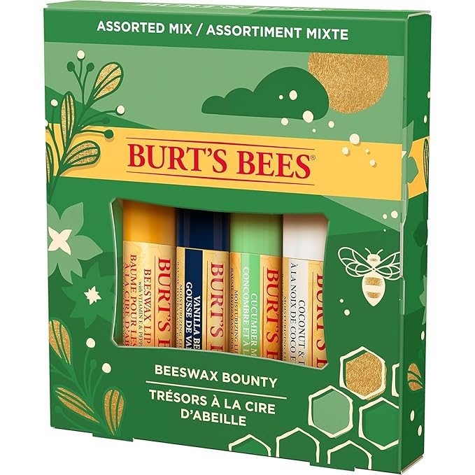Burt's Bees Holiday Gift, 4 Lip Balms Stocking Stuffer, Assorted Mix Set, Classic Beeswax, Vanilla, Cucumber Mint & Coconut And Pear-VivaGrace Women