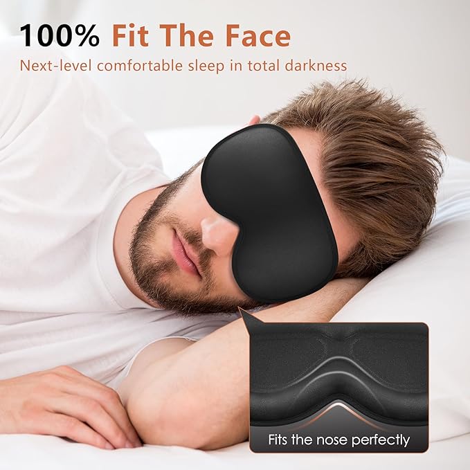 Sleep Mask for Side Sleeper Women Men, Eye Mask for Sleeping Light Blocking, 3D Contoured Cup Sleeping Mask, Soft Breathable Sleep Eye Mask with Adjustable Elastic Strap for Travel (Black)-VivaGrace Women