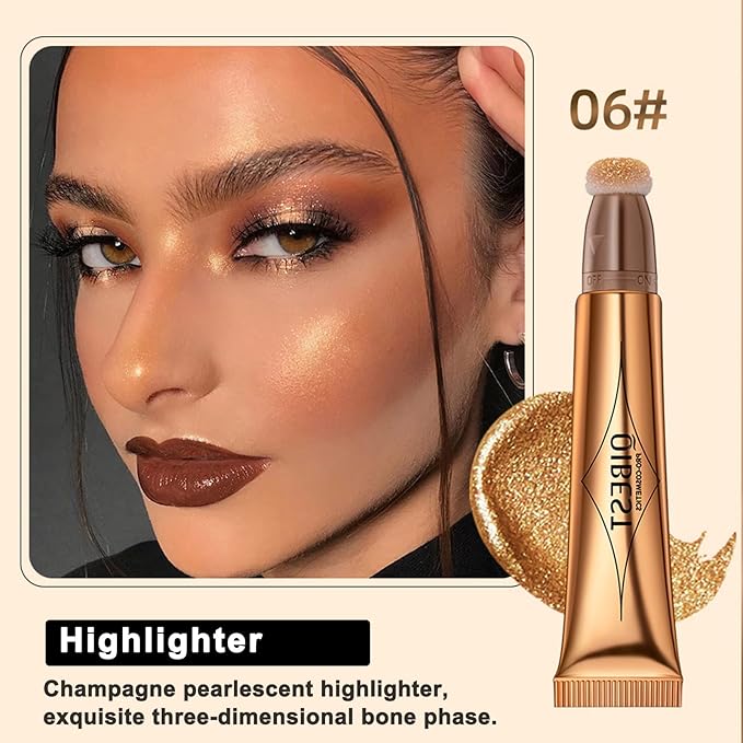 Highlighter Beauty Wand, Shimmer Liquid Highlighter Stick with Cushion Applicator, Lightweight Super Silky Cream Body Face Glowing Highlight Makeup-VivaGrace Women