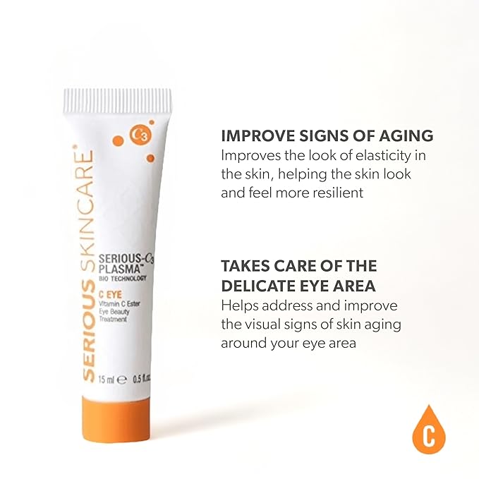 Serious Skincare - C3 Vitamin C Ester Eye Beauty Treatment with Hyaluronic Acid - For Dull & Dry Under Eyes - Soothing C3 Plasma Gel Formula for Fine Lines, Wrinkles, Discoloration - 0.5 oz.-VivaGrace Women