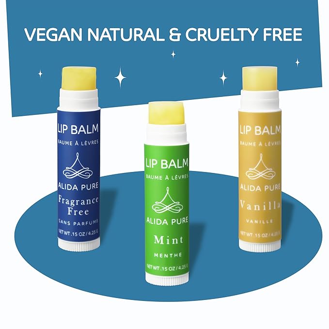 Favorites Lip Balm Collection, Vegan Lip Balm Set, Bees Wax Free, Coconut Oil Free, Avocado Oil, Organic Jojoba Oil, Vitamin E, Natural Moisturizer For Dry Cracked Lips, 3 Tube Set-VivaGrace Women