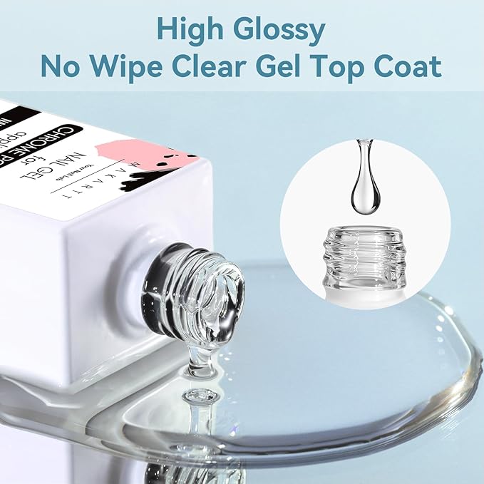 Makartt Gel Top Coat for Chrome Nail Powder - 2 Pcs 15ml Clear No Wipe High Gloss Top Coat Gel Nail Polish Mirror Shine Long Lasting Easy Application, Soak off UV Lamp, DIY Home Salon Art Design-VivaGrace Women