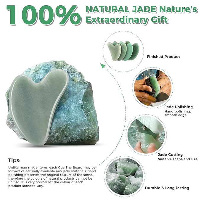 Gua Sha Guasha Facial Tools - Guasha Tool for Face Gua Sha Jade Stone Larbois Gua Sha Scraping Massage Tool for Face and Body SPA Acupuncture Therapy Relieve Muscle Tension Reduce Puffiness (Green)-VivaGrace Women