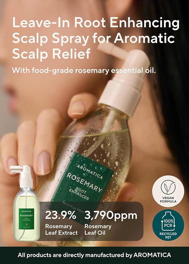 AROMATICA Root Enhancer Rosemary water spray for hair growth – Korean Hair Care Oil for Scalp Detox – Flaky & Itchy & Dry Scalp Treatment – Free from Sulfate, Silicone, and Paraben (3.38oz)-VivaGrace Women