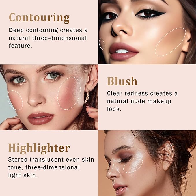 Contour Stick, Highlighter Stick, Blush Stick 3Pcs Cream Contour Kit with Contour Brush, Create Face Contour, Non-greasy, Waterproof Long-lasting Effect, Highlighter Makeup Stick (01-05-07, Light)-VivaGrace Women