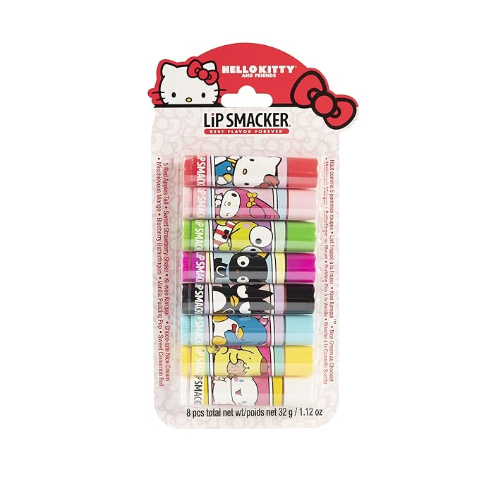 Lip Smacker Sanrio Hello Kitty and Friends 8-Piece Flavored Lip Balm, Clear, For Kids, My Melody, Little Twin Stars, and Chococat-VivaGrace Women