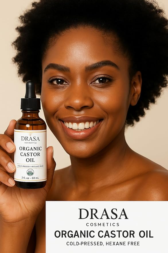 Organic Castor Oil– 100% Pure, Extra Virgin (2oz Glass Bottle), Cold-Pressed, Hexane-Free, Promotes Growth of Hair, Eyebrows & Eyelashes, For Castor Oil Packs, With Free Eyebrow Brush-VivaGrace Women