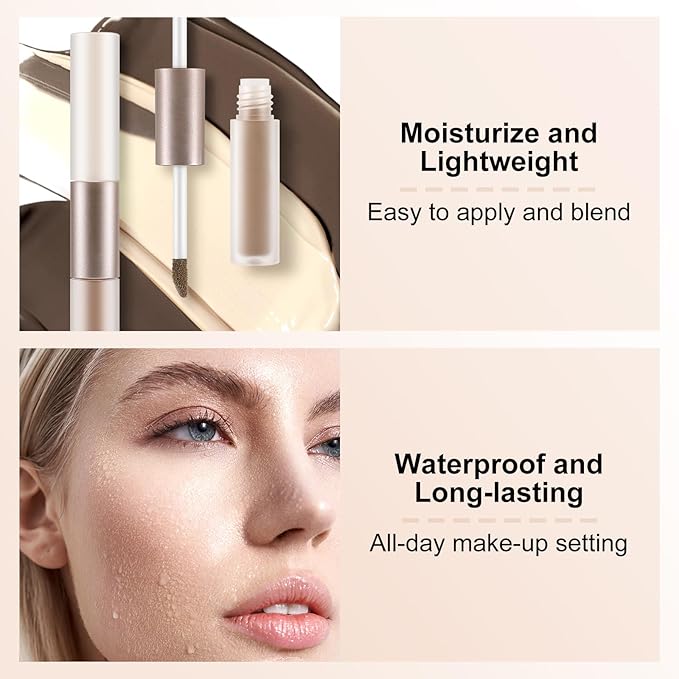 2 in 1 Bronzer and Highlighter Stick,Non-greasy & Non-drying Contour Pencil,Easy to Create a Natural Shimmery Finishing,Long Lasting & Waterproof Face Brighten Make up Pen-VivaGrace Women