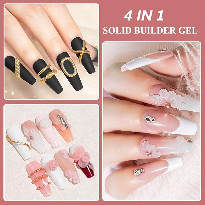 MIZHSE Solid Builder Gel, Nail Sculpture Gel Non-Sticky 4 Colors Nude Clear White Pink Hard Builder Nails UV LED Nail Extension for Salon Manicure Home DIY-VivaGrace Women