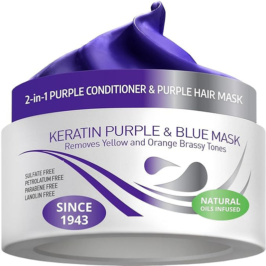 VITAMINS hair cosmetics Keratin Purple Hair Mask - Violet Blue Protein Deep Conditioner Treatment - Toner for Blonde Platinum Silver Gray Ash or Brown Colored Dry and Damaged Brassy Hair-VivaGrace Women