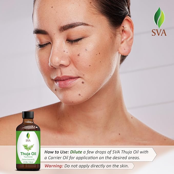 SVA Thuja Essential Oil – 4 Fl Oz – 100% Natural Thuja Oil - for Diffuser, Hair Care, Face, Skin Care, Aromatherapy, Scalp and Body Massage, Soap and Candle Making – with Dropper-VivaGrace Women
