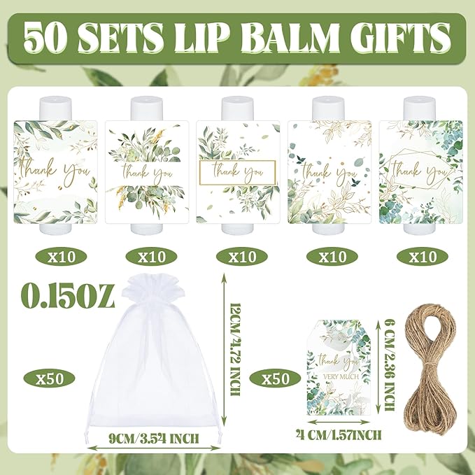 50 Set Employee Appreciation Gifts Bulk Baby Shower Favors Lip Balms Bulk Thank You Gifts Wedding Bridal Shower Bachelorette Gifts Prizes for Guests Women Teacher Coworker Nurse(Eucalyptus)-VivaGrace Women