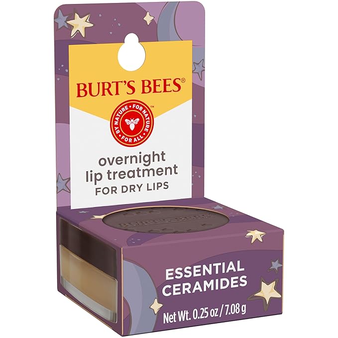 Burt's Bees Overnight Intensive Lip Treatment, 0.25 oz - Moisturizing, Restorative, Reduces Fine Lines, Vitamin E, Ceramides Oils, Leaping Bunny Certified, Compact Jar-VivaGrace Women