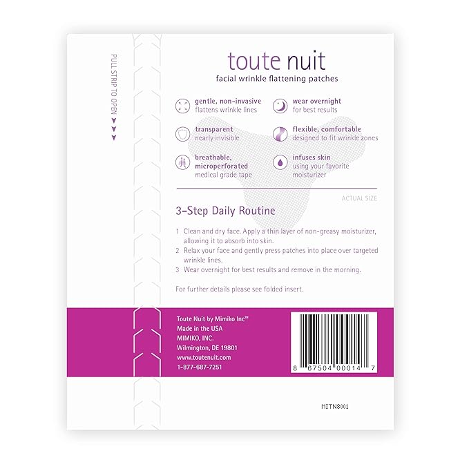 Toute Nuit Wrinkle Patches – Y Shape – Face Tape for Forehead, Between the Eyes & Around Mouth – Hypoallergenic Anti Wrinkle Patches – 20 Count, Made in USA-VivaGrace Women