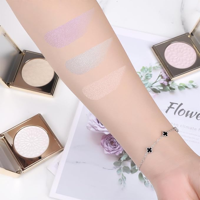 Face Highlighters Exquisite 3D Texture Luminizers Palette, Shiny Holographic Contour Makeup Illuminator Highly Pigment for Body Cheek Eyebrow Nose Chin Lip Glossy Shimmer Contouring Palette-VivaGrace Women