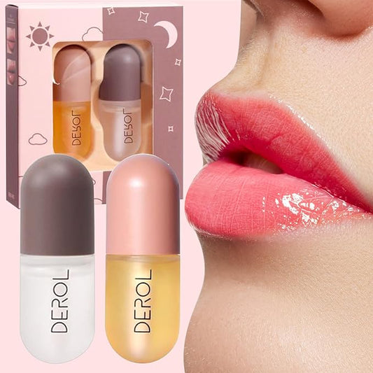 DEROL 2Pcs Natural Lip Plumper, Plant Extracts Plumping Lip Serum, Lip Enhancer Including Day and Night Lip Plumping Balm, Lip Care Serum for Fuller & Hydrated Sexy Lip (5.5MLX2)-VivaGrace Women