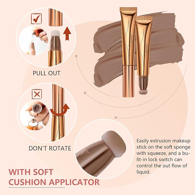 Liquid Contour Beauty Wand Set,Blush Liquid Contour Stick Highlighter Makeup With Cushion Applicator,Long Lasting Smooth Natural Matte Finish,Lightweight Blendable Super Silky Cream Sticks (01#02#04)-VivaGrace Women