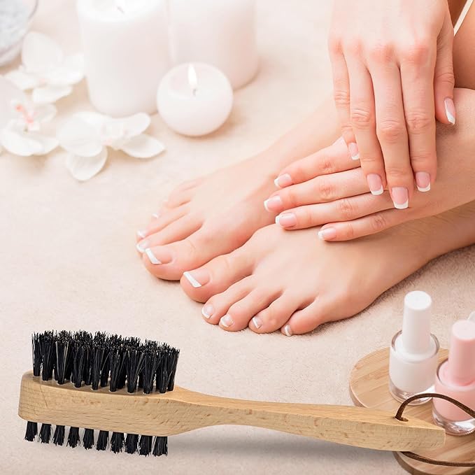 Takavu Nail Brush Black Boar Bristles, Natural Wood Handle, Nail Cleaning Brush for Scrubbing Fingernail Toenail Hand Feet, Dual Sided for Regular Manicure Nail Care Hygiene-VivaGrace Women