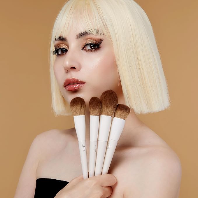 Jessup Makeup Brush Set 5Pcs Face Makeup Brushes Vegan Soft Foundation Brush Blush Brush Bronzer Contour Brush Highlighter Brush Fluffy Setting Powder Brush, Light Grey T493-VivaGrace Women