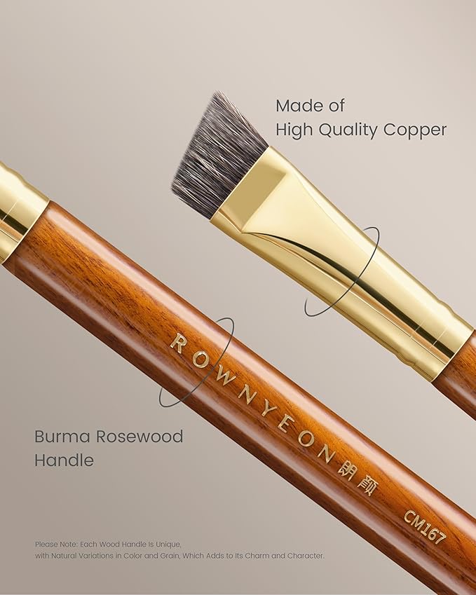Desert Oak Series Flat Angled Eyebrow Brush - Straight Edge Design for Natural Hair-Like Strokes, 50% Weasel & Goat Hair Blend, Ebana Handle & Brass Ferrule (CM 167)-VivaGrace Women