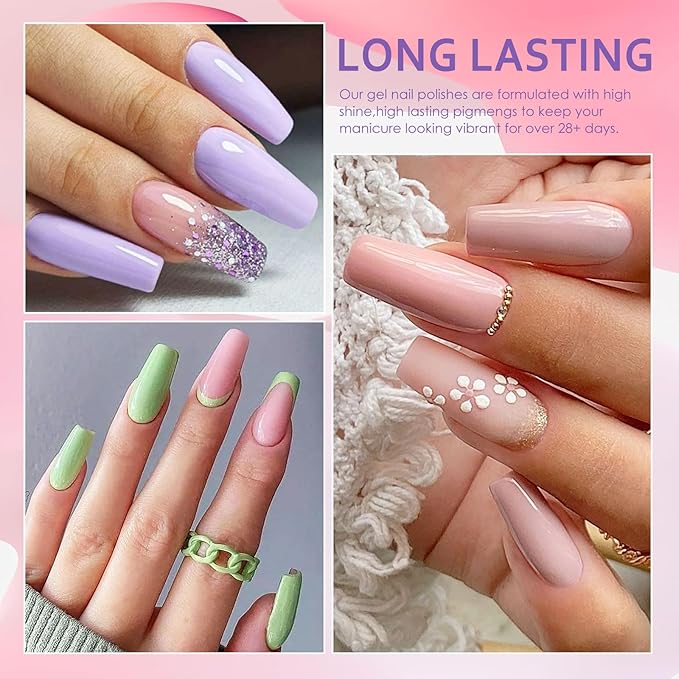 MEET ACROSS 12pcs Gel Nail Polish Set,Soak Off UV LED Lamp Gel Nail Polish Kit,Fashion Shimmer Nail Art Design Gifts for Women Manicure Salon (candy color)