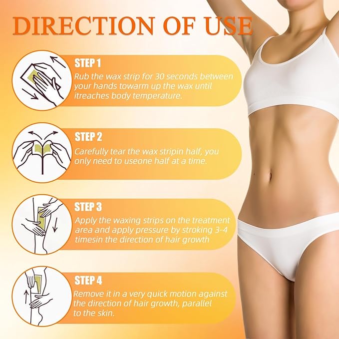 Wax Strips for Hair Removal, Waxing Kit For Women, 60 Pcs - 40 Body Wax Strips, 20 Pcs for Face, 6 Cleansing Oil Towelettes Suitable for Face/Legs/Underarms/Bikini-VivaGrace Women