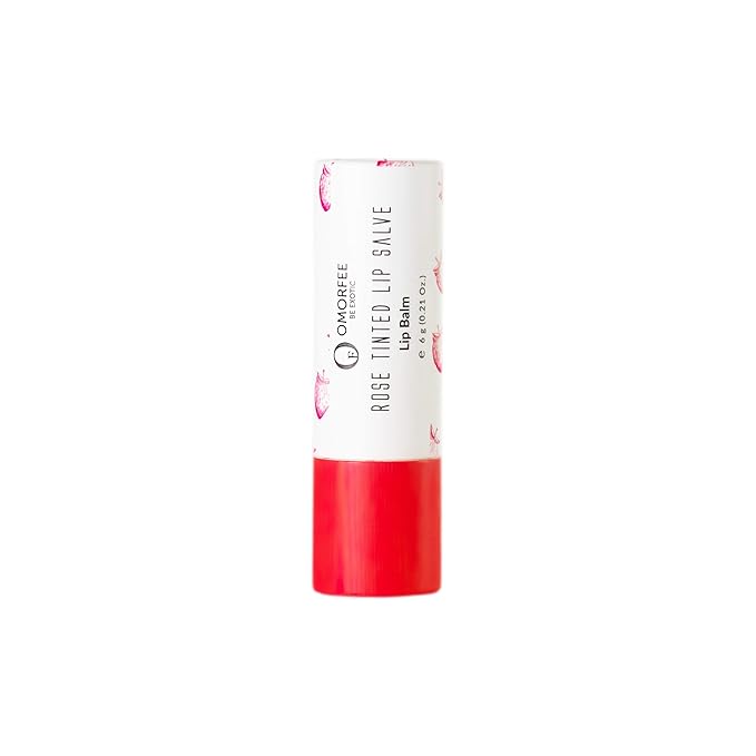 Omorfee 100% Organic Tinted Lip Balm Stick Treatment, Natural Lip Tint Gloss, Long Lasting Rose Lip Tint, Strawberry Flavor, Beetroot & Cocoa Butter, Pink Red Color, Moisturizing Lip Balm - 6g/0.21Oz-VivaGrace Women