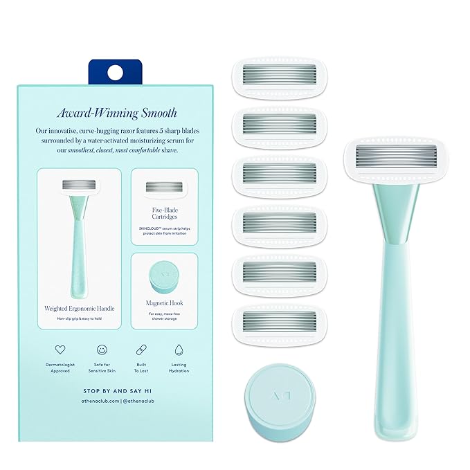 Women's Razor Shave Kit, 1 Mint Razor Handle + 6 Blade Refills-VivaGrace Women