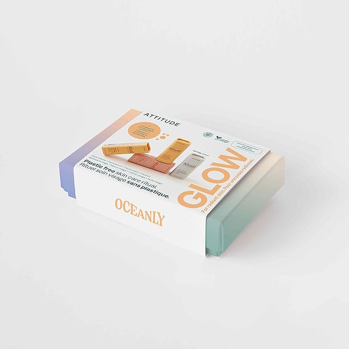 ATTITUDE Oceanly Radiant Skin Daily Facial Care Routine Box Set, EWG Verified, Plastic-free, Plant and Mineral-Based Ingredients, Vegan and Cruelty-free, PHYTO GLOW, Set of 4 Travel Size Bars-VivaGrace Women