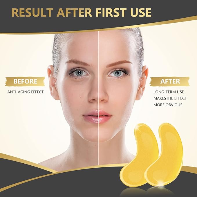 24K Gold Eye Mask, 30 Pairs, Natural Anti-aging Eye Pads for Puffy Eyes, Dark Circles, and Eye Bags with Amino Acid & Collagen, with Revitalize and Hydrate Your Skin-VivaGrace Women