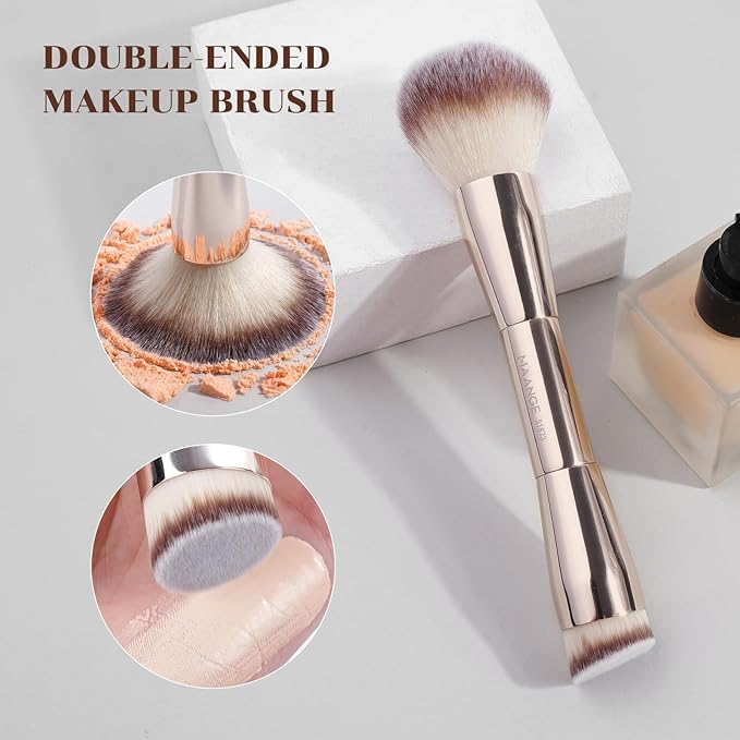 MAANGE 7pcs Makeup Brush Set Double Sided Kabuki Makeup Brushes Contour Brush for Foundation Liquid Powder Concealer Cream Cosmetics Bronzer Blending Blush Buffing Makeup Tools (Gold)-VivaGrace Women