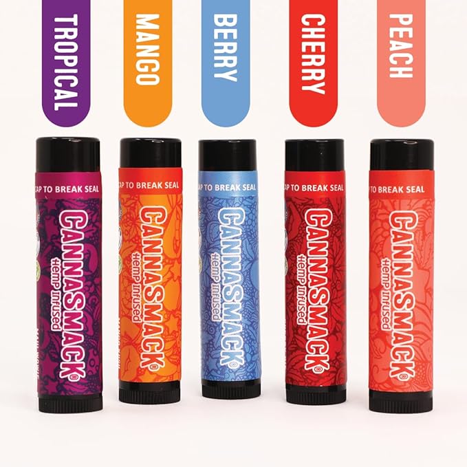 CannaSmack Natural Hemp Lip Balm - Sooth, Protect, & Moisturize Your Lips. 5 Flavors - Mango, Tropical, Peach, Berry, & Cherry - Beeswax, Hemp Seed Oil, Coconut Oil, & Vitamin E - Cruelty Free-VivaGrace Women