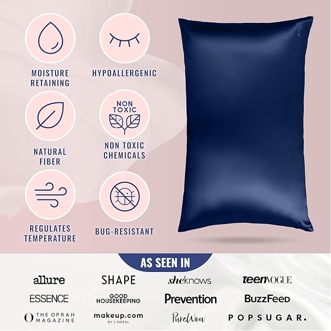 Blissy Silk Pillowcase - 100% Pure Mulberry Silk - 22 Momme 6A High-Grade Fibers - Silk Pillow Cover for Hair & Skin - Regular, Queen & King (Blue, Queen)-VivaGrace Women